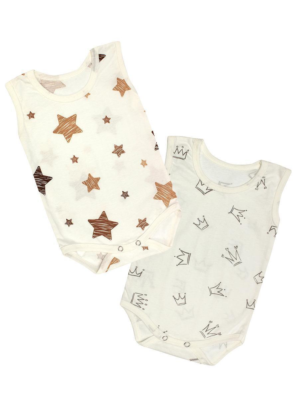 Набор боди 2шт. Звездочки, короны с коробка рукавом, р. 80, молочный (Bloom Baby)