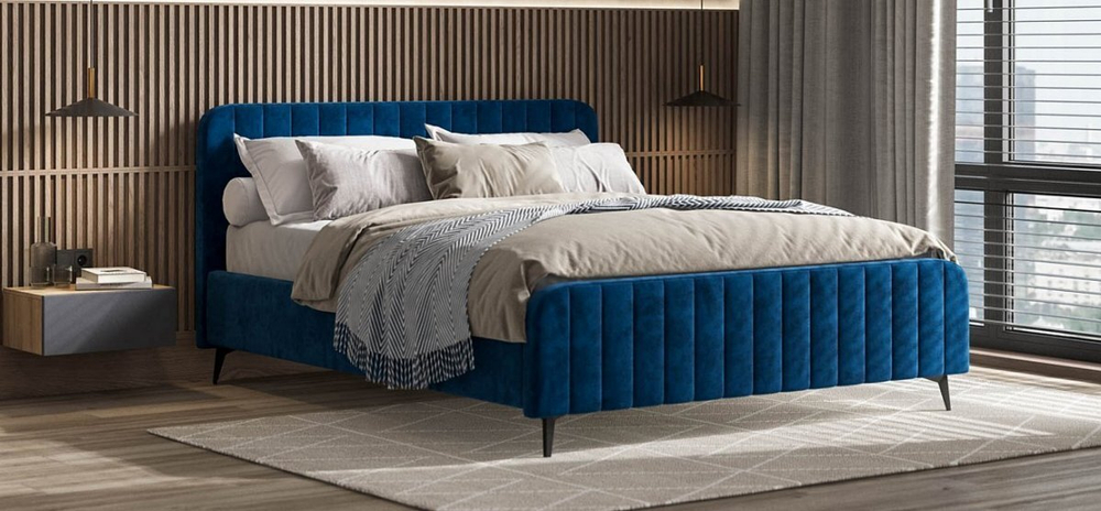 Кровать BOSS SKANDY new 160*200 велюр MONOLIT синий