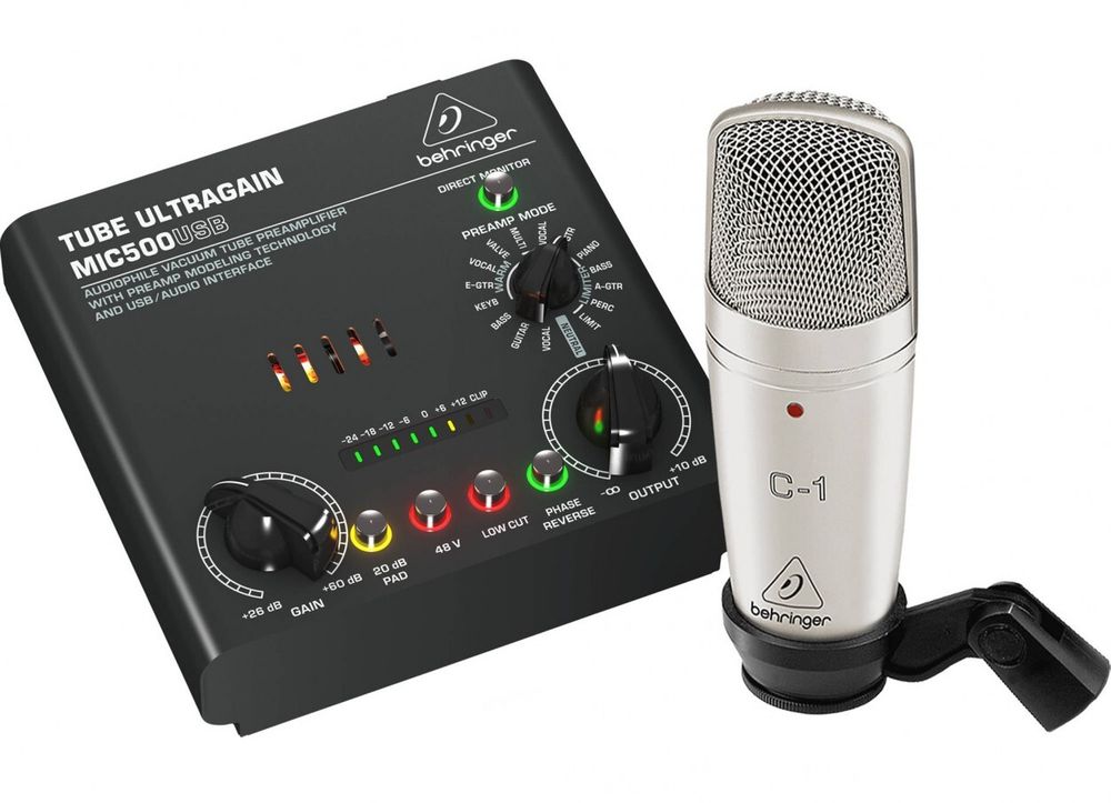 BEHRINGER VOICE STUDIO - комплект для звукозаписи, ламповый предусилитель MIC500USB,конденсаторный микрофон.