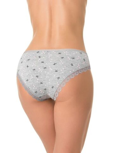 Трусики-слипы с кружевной оторочкой и принтом в виде бантиков и сердечек (Размер: L) (Цвет: серый)