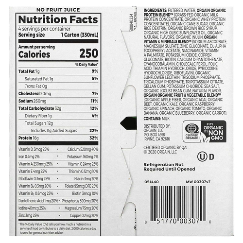 Orgain, Organic Nutrition, питательный коктейль, клубника и сливки, 4 упаковки по 330 мл (11 жидк. унц.)