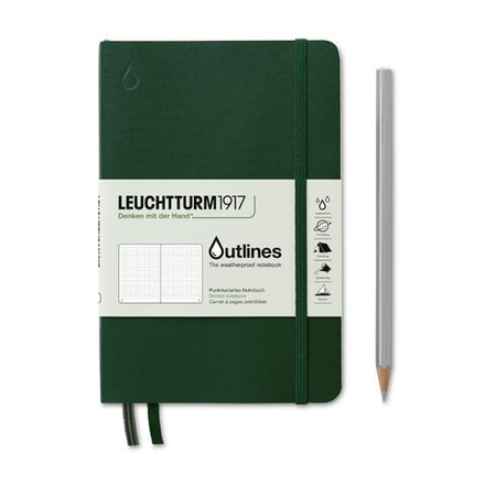 Блокнот Leuchtturm1917 Outlines B6+ (12.5x19см.) 150г/м2 - 89 стр. в точку, водонепроницаемая гибкая обложка, цвет: Зеленый Лес