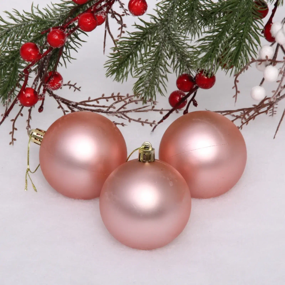Новогодние шары 7 см (набор 3 шт) «Матовый», розовое золото