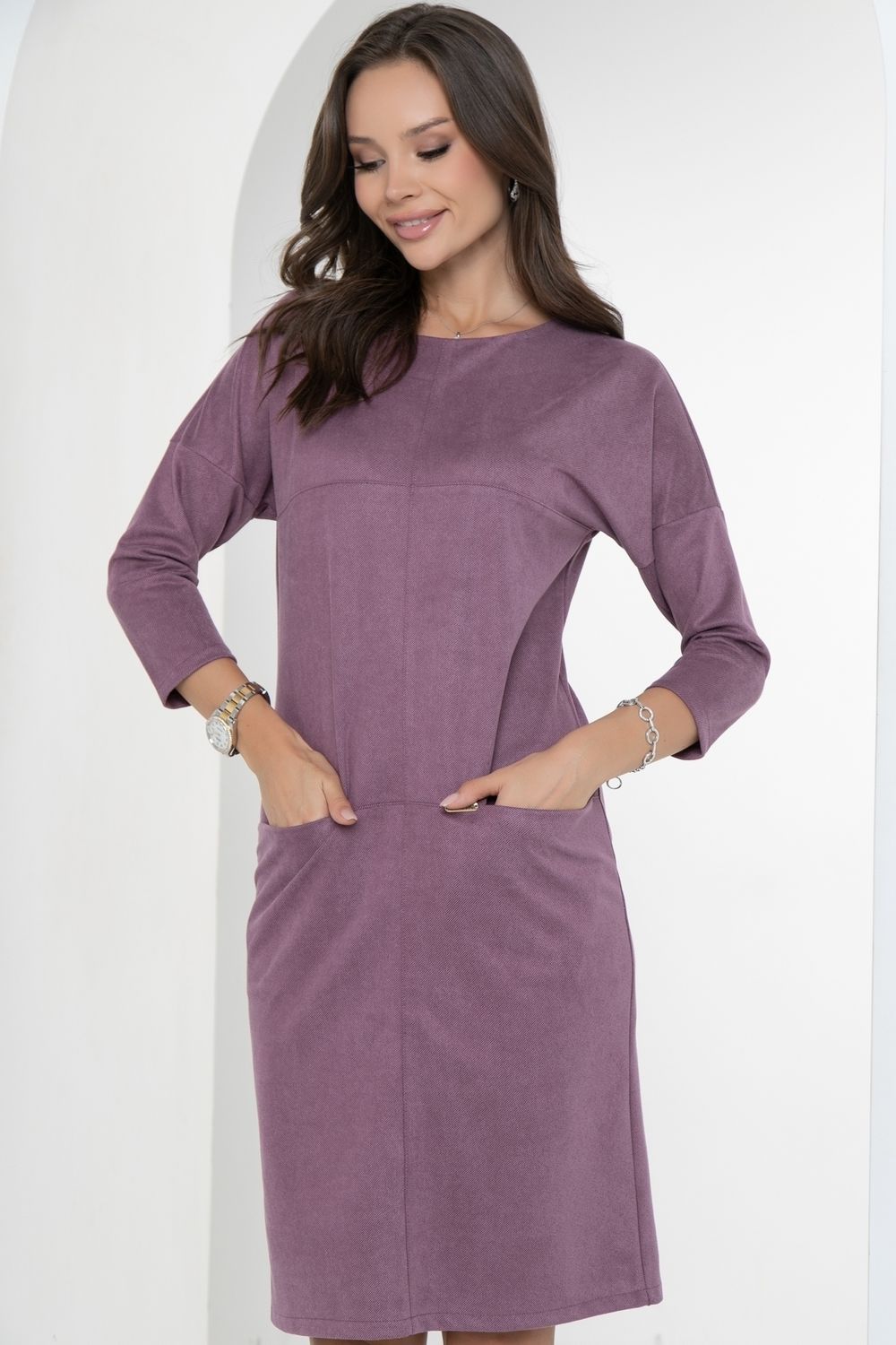 Платье Стильный вельвет (сирень) Diolche (Акция)