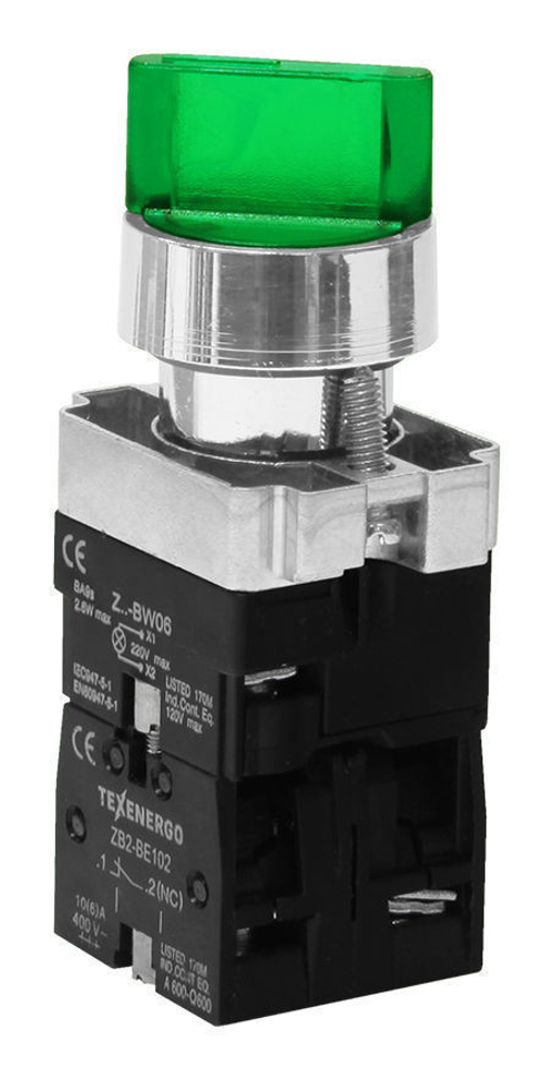 Переключатель LAY5-BК2365 на 2 положения с подсветкой "I-O" зеленый 1з+1р