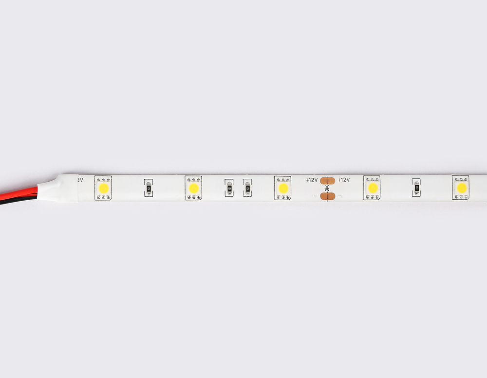 Светодиодная лента GS1901 5050 30Led/ 7.2W m/ 12V IP65 3000K/ 5000*10*2.87mm/ кратность резки 100mm (2 конт.)