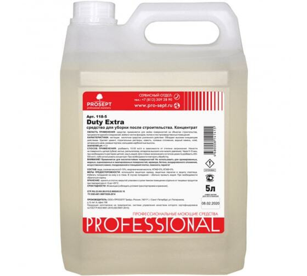 СРЕДСТВО Д/УДАЛЕНИЯ PROSEPT DUTY EXTRA СТРОИ. РАСТВОРОВ 5Л