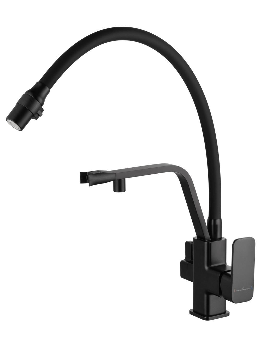 Смеситель для кухни с гибким изливом и подключением фильтра WONZON & WOGHAND, Черный матовый (WW-88458013-MB)