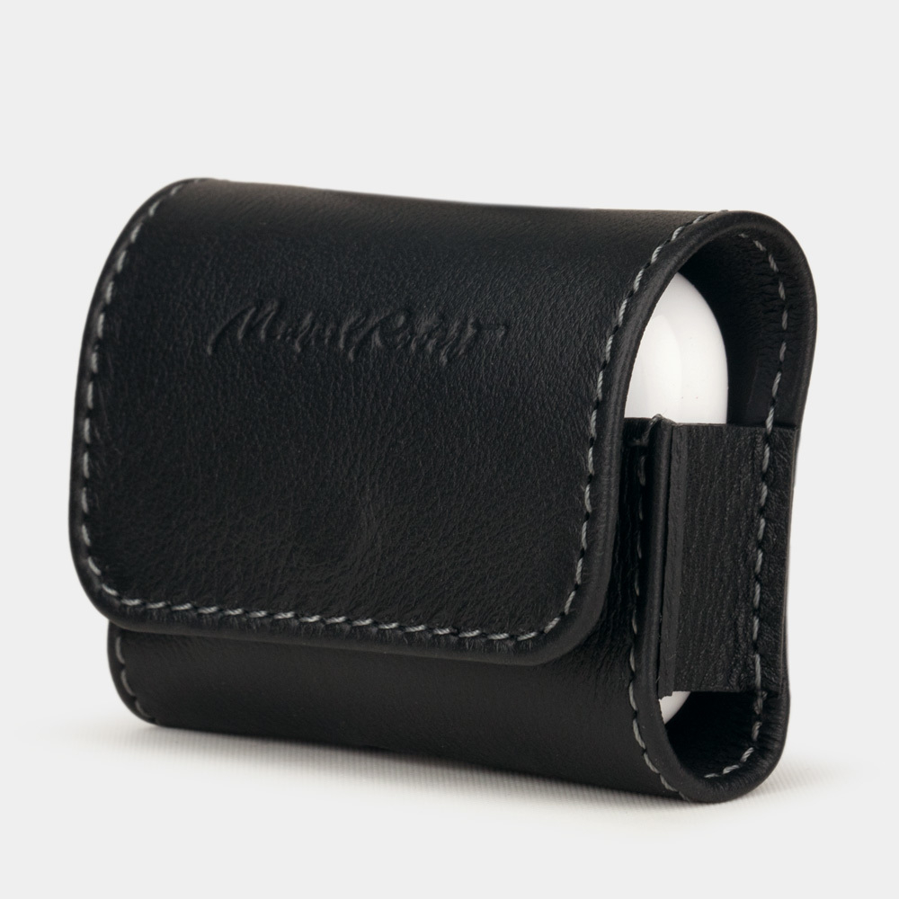 Чехол-держатель для наушников Grand Easy из натуральной кожи теленка, черного цвета