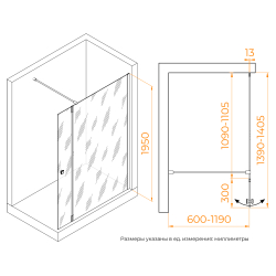 Душевая перегородка RGW WA-054Gb (WA-010Gb + Z-072Gb) (Прозрачное, 1100)