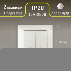 Выключатель Intro Solo 4-105-06 двухклавишный с подсветкой, 10А-250В, IP20, СУ, перламутр