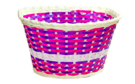 Корзина TRIX для дет. вел. 20", креп. на руль, 270x200x170мм, пласт., плетёная, бело-бордово-фиолет.