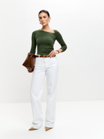 Лонгслив с асимметричным вырезом в цвете хаки