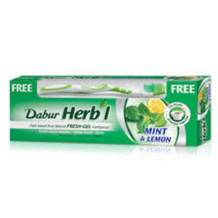 Зубная паста (гель) Dabur Herb'l Mint Lemon Освежающая с мятой и лимоном + зубная щетка 150 гр
