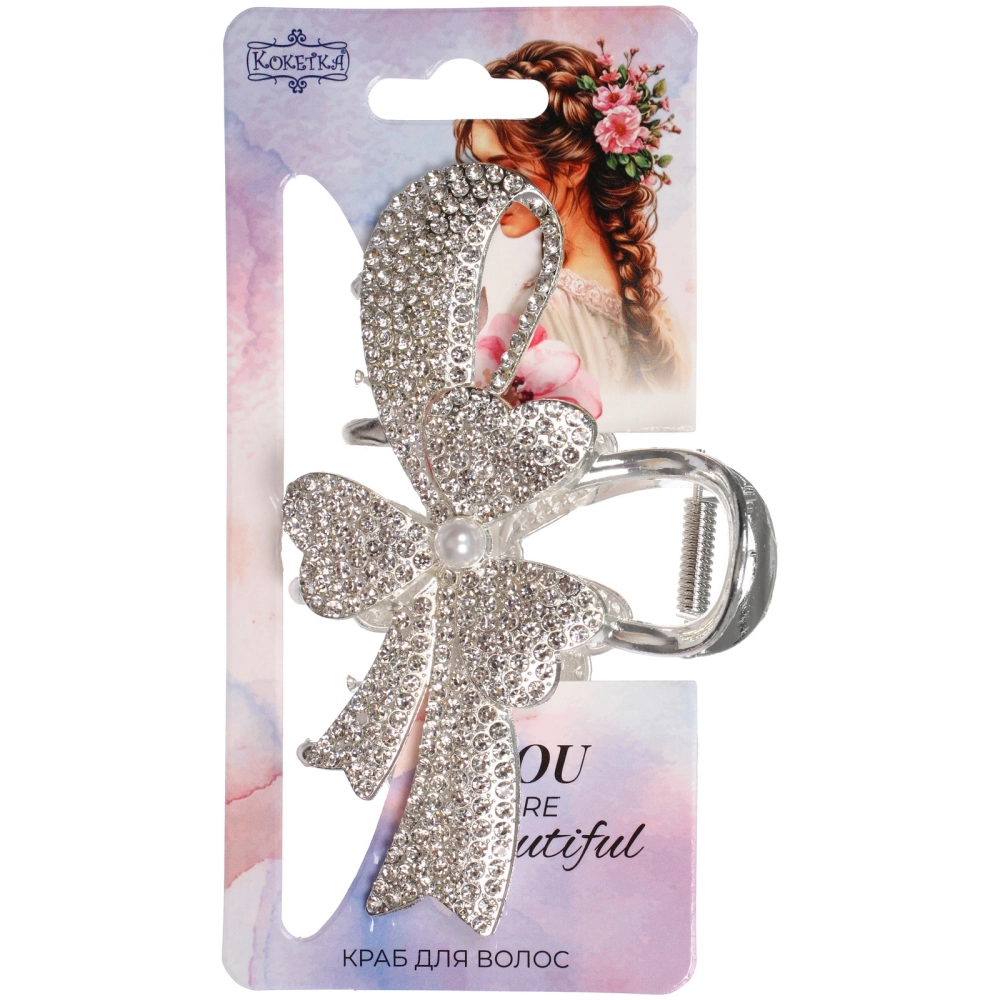 Заколка - краб для волос на блистере «LAVITA», цветочек, цвет серебро и золото, 10,5*6,5см