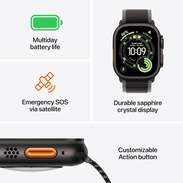Умные часы Apple Watch Ultra 3 49 мм черный титан, ремешок Trail черного цвета (S/M)