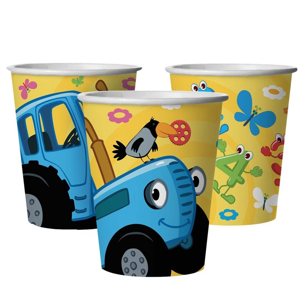 Стаканы бумажные «Синий трактор, С Днем Рождения!» желтый/зеленый, 250 мл, 6 шт