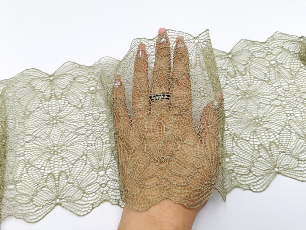 Эластичное кружево, 17см, зеленая олива, (Артикул: EK-1022.P), м