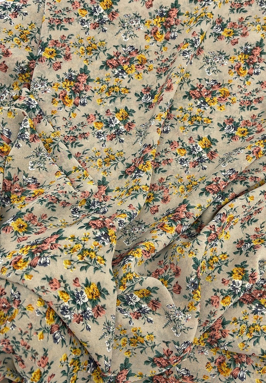 Шифон принт, цветы мелкие/букетик на бежевом Моналиса D09C2