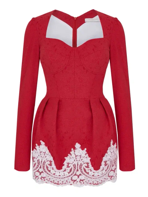 Платье мини с кружевом, красный