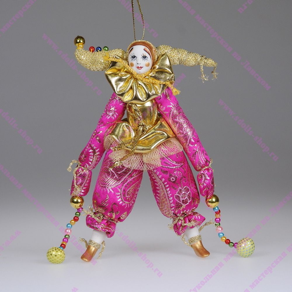 Ёлочная игрушка Клоун парчовый в двурогом колпачке