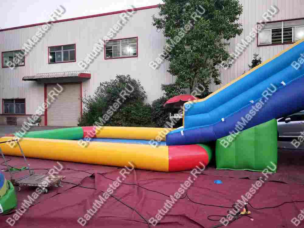 Надувной водный батут с бассейном «Весёлый спуск», 13,5*5*5 м