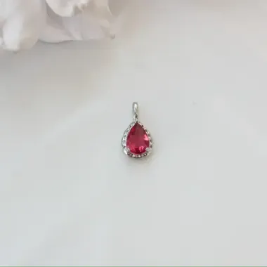 Подвеска Капля с ярко-розовым фианитом, 15*8 мм, родий, П424