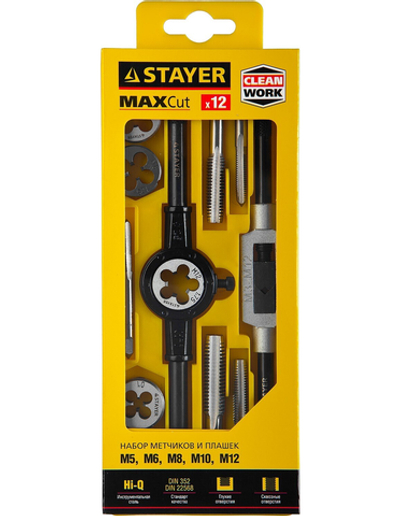 STAYER MaXCut, 12 предмета, набор метчиков и плашек (28012-H12)