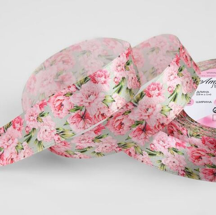 Лента атласная 25мм, пионы АУ 9071764