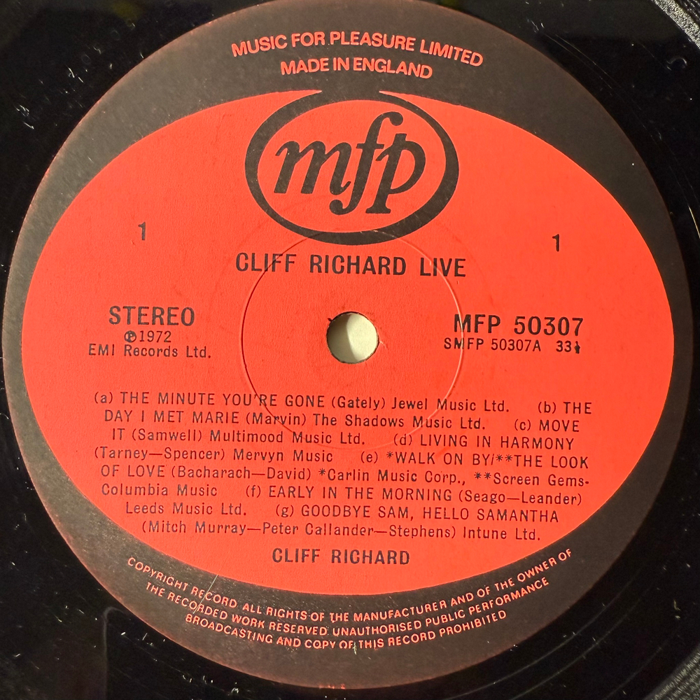 Cliff Richard ‎– Live! (Англия 1976г.)
