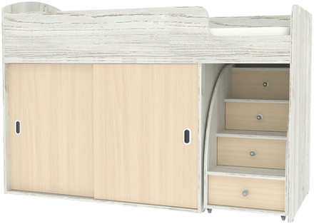 Кровать-чердак КарИВи Малыш Купе Винтерберг  Дуб Молочный
