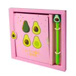 Записная книжка в футляре 21,0 см * 21,0 см , 7БЦ, Alingar, ламинация, глиттер, замочек, ручка, 50 л., линия, "Любовь авокадо", розовый