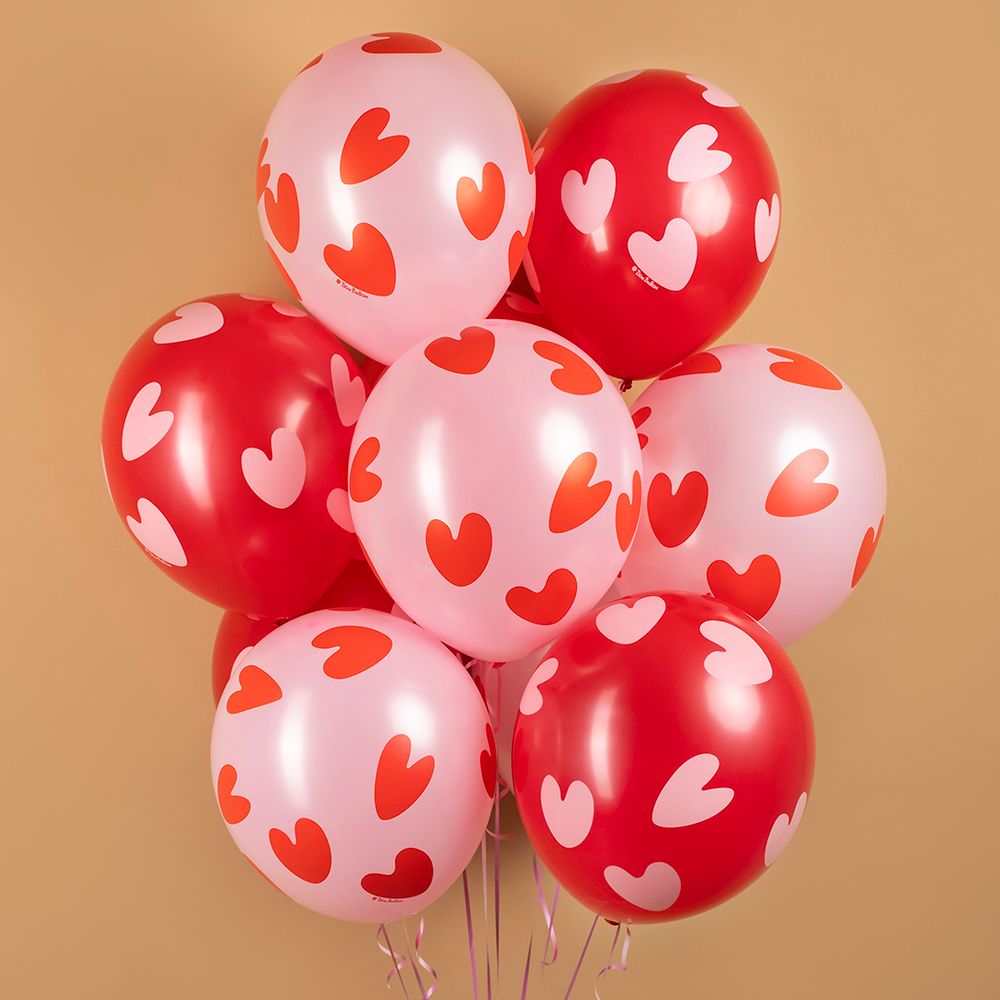 Шар (12''/30 см) Воздушные сердца, Красный/Розовый, пастель, 5 ст, 25 шт.
