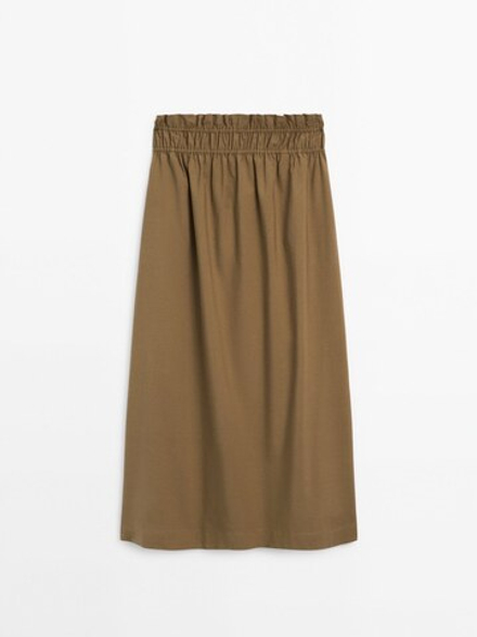 Massimo Dutti Юбка со сборкой на поясе, табачный