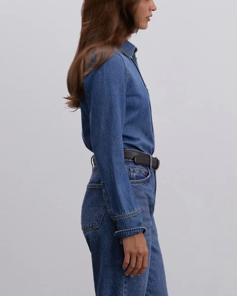 Синяя рубашка из денима с карманом