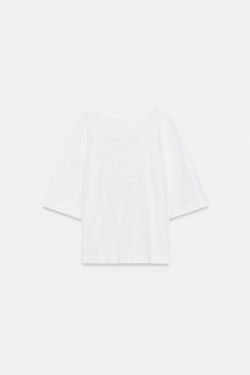 ZARA ФУТБОЛКА С V-ОБРАЗНЫМ ВЫРЕЗОМ, БЕЛЫЙ