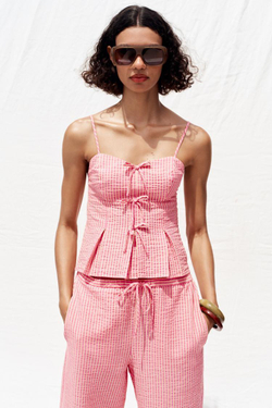 ZARA ТОП В ПОЛОСКУ С БАНТИКАМИ, РОЗОВЫЙ