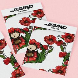 Ткань атлас девочка в маках