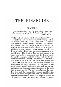 The Financier. A novel | Dreiser Theodore