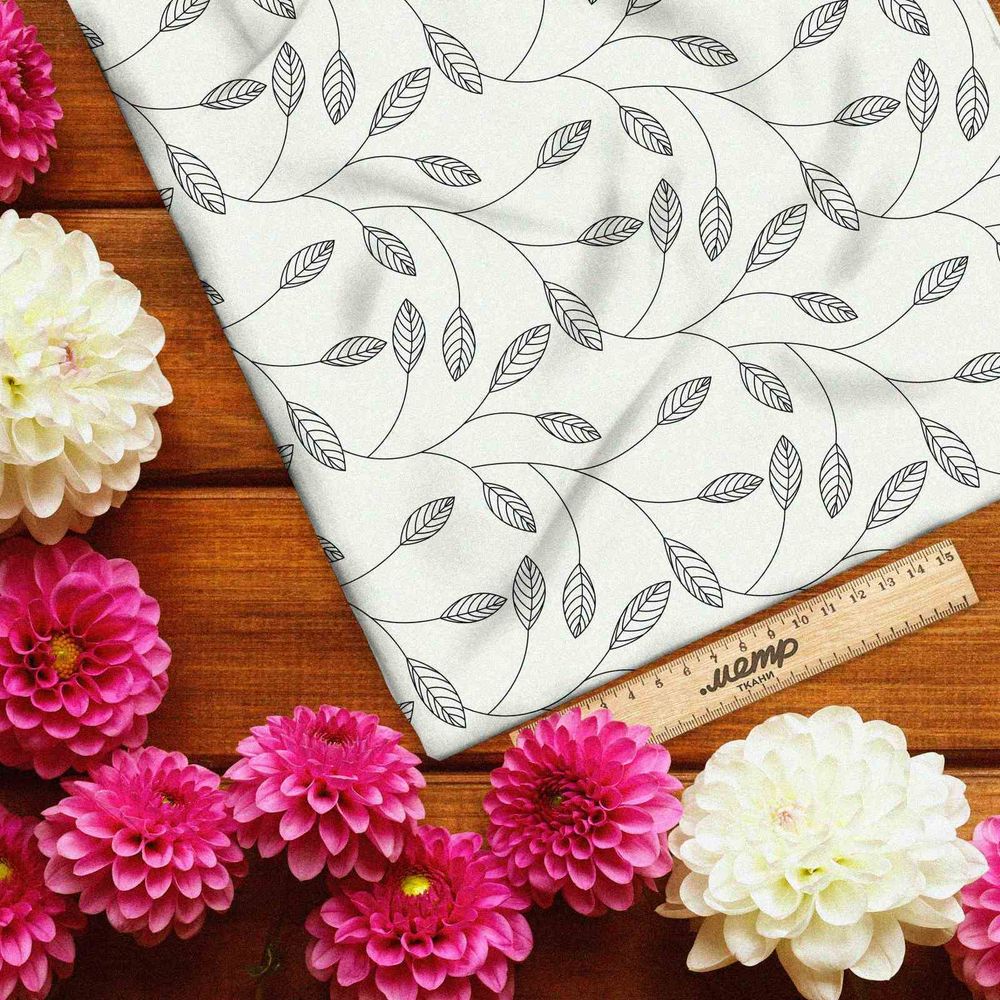 Ткань поплин листочные силуэты