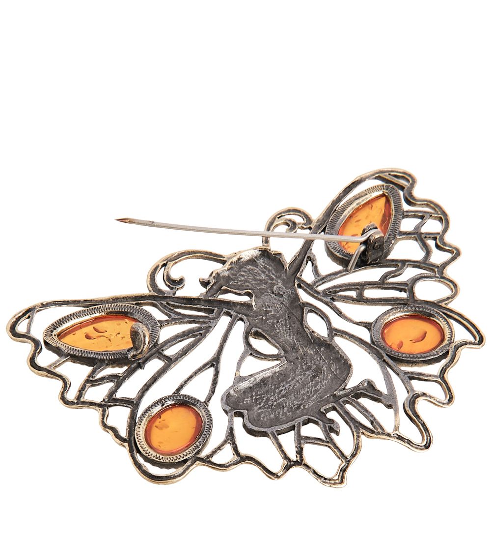 AM-1655 Брошь «Бабочка Спящая фея» (латунь, янтарь)