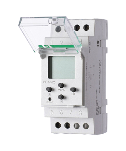 Реле времени астрономическое PCZ-526 6А 24-264В AC/DC 1п IP20 1 канал коррекция вр. включ./выключ. ночной перерыв годов. Программа