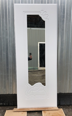 Входная металлическая дверь с зеркалом Рекс 28 Бетон темный / ФЛЗ-147 Белый ясень 16мм