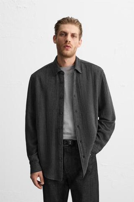 ZARA РУБАШКА ИЗ СМЕСОВОЙ ВИСКОЗЫ, ТЕМНО-СЕРЫЙ