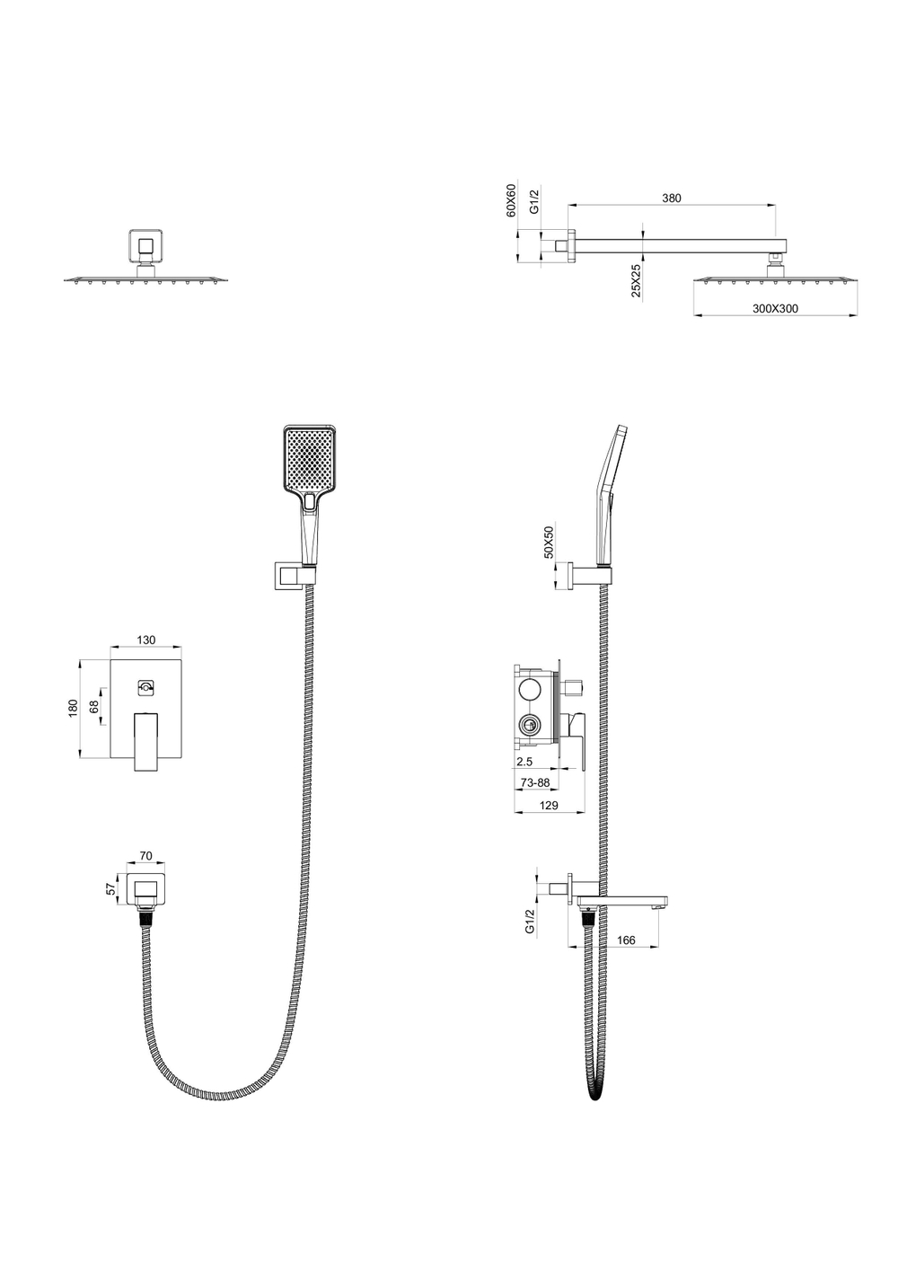 Душевая система встраиваемая WONZON & WOGHAND CUBE, Хром (WW-88939016-CR)