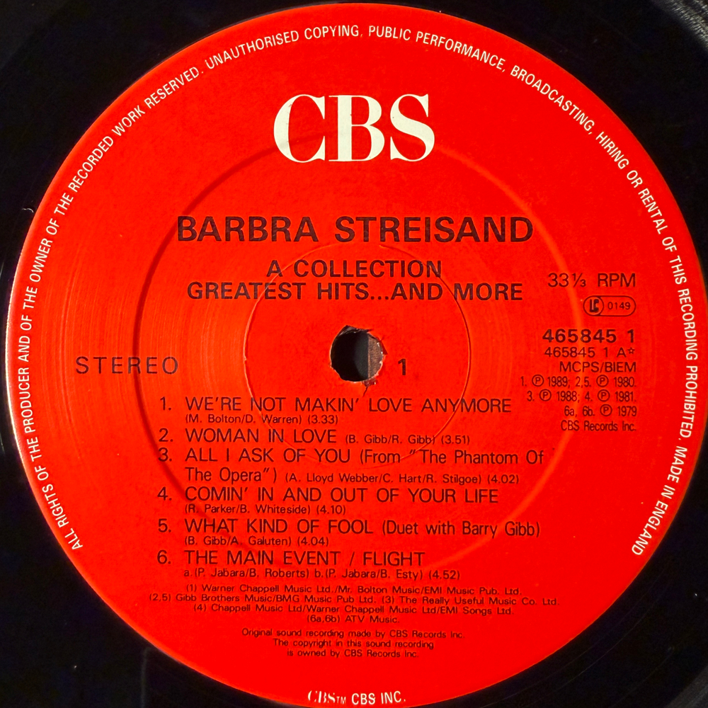 Barbra Streisand - A Collection Greatest Hits...And More (Англия 1989г.)