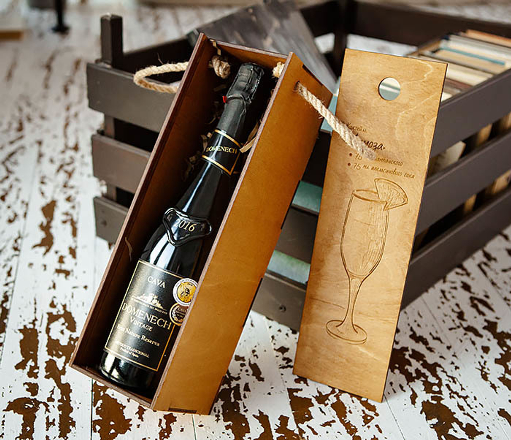 Кашированная коробка для бутылки шампанского | Marketry