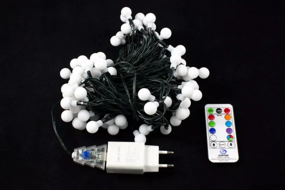 Светодиодная нить шарики с пультом 11,5 м., 220V, 96 разноцветных LED ламп, диаметр шарика 1.6 см, черный провод, Winner Light (m.01.5B.96-1.6ball)