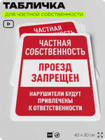 Табличка для частной территории "Частная собственность, проход запрещен", на дом, для участка, организаций, предупреждающая, 40х30 см, Silver Plane x Айдентика Технолоджи