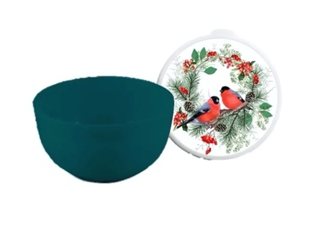 Миска пластиковая 3л с крышкой «Снегири»